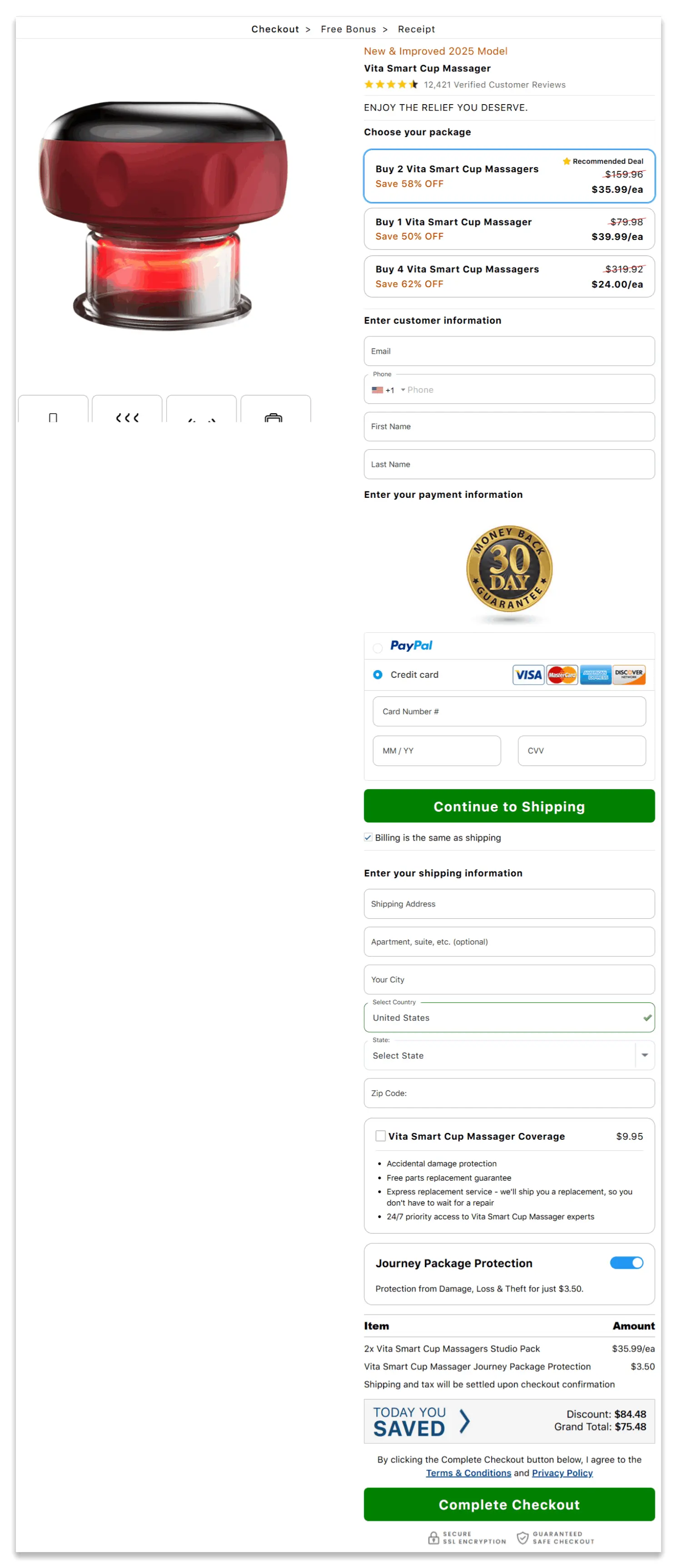 Vita Smart Cup Massager  secure checkout page